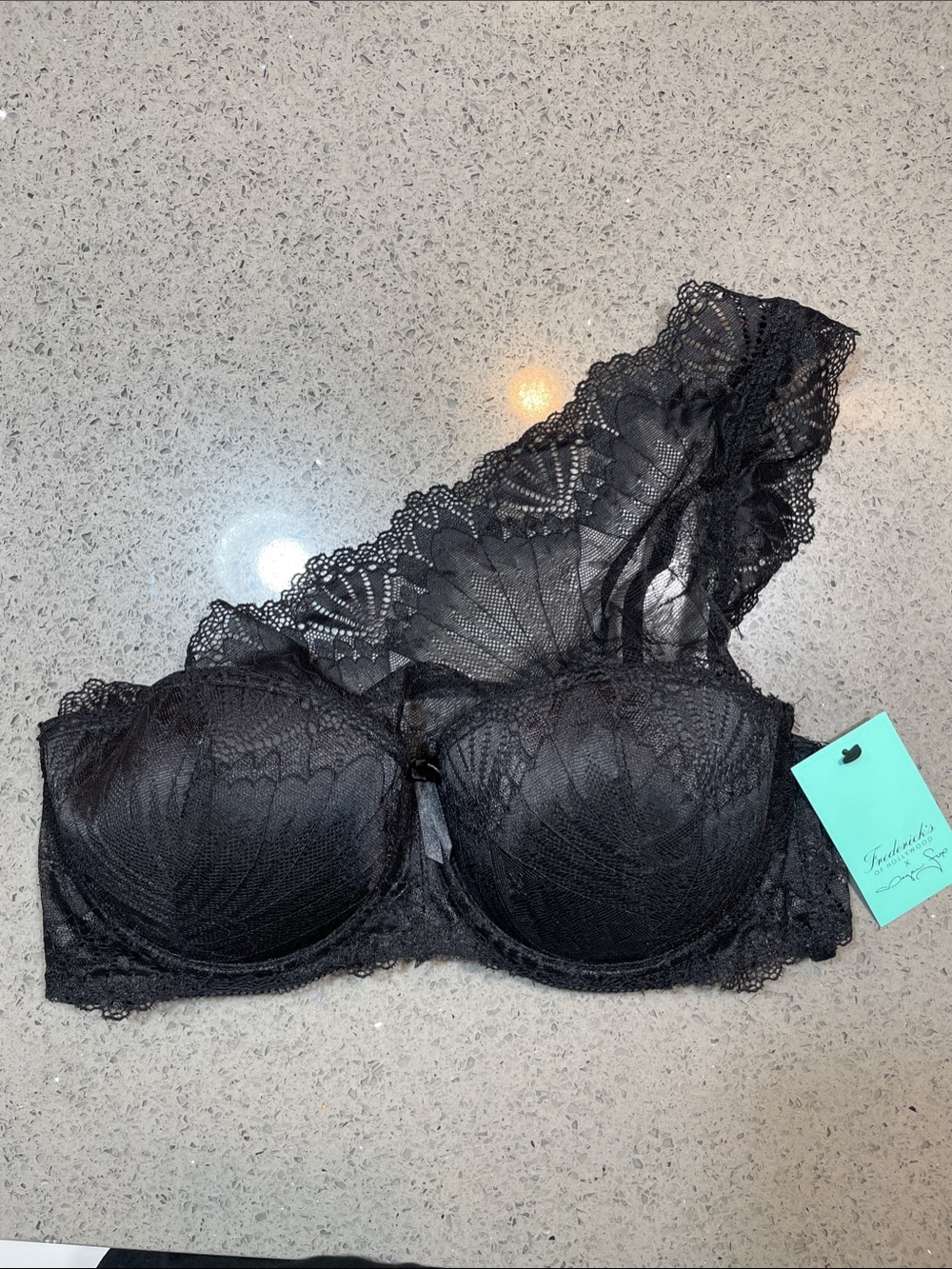Frederick's of Hollywood Black Lace One-Shoulder Strapless Bra